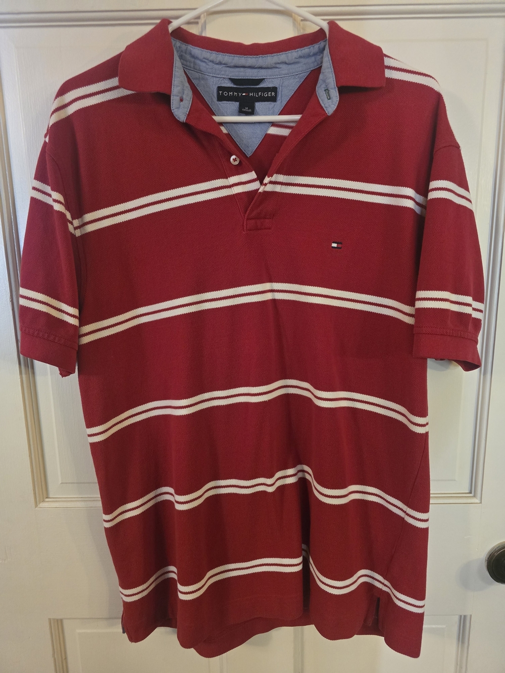 Tommy Hilfiger Red Polo with White Stripes #208